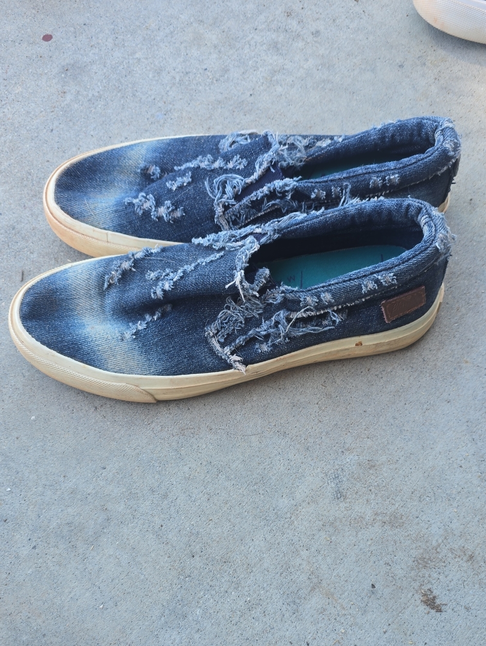 Womens's Distressed Slip-On Denim Sneakers - Blue